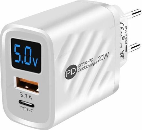 Zuidid LED Ekranlı 20W PD+USB Hızlı Şarj Adaptörü - Image 1