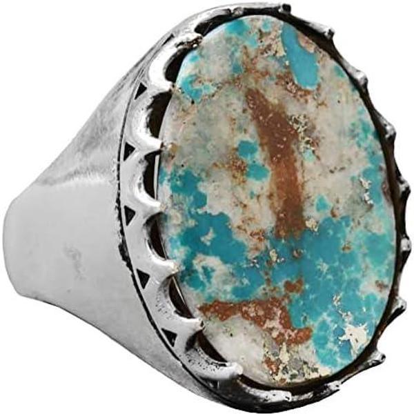 Erkekler için Doğal Turkuaz Taş Yüzük, 925 Ayar Gümüş El Yapımı Klasik Tarz, Şifa Kristali Takı (Stil-1) - Image 1