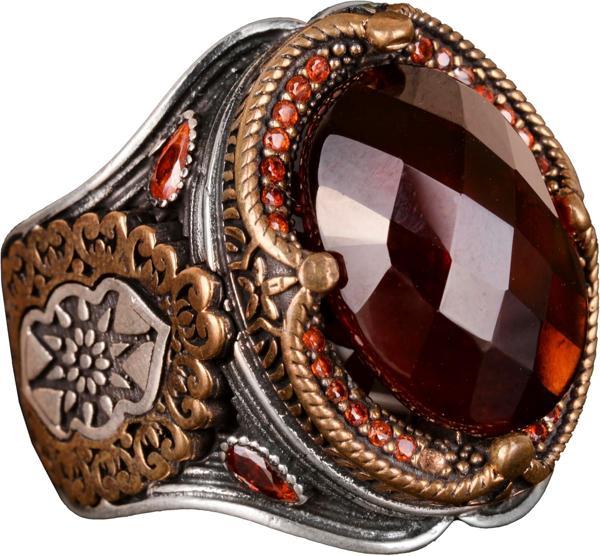 Gerçek Doğal Granat Taşlı Yüzük, 925 Ayar Saf Gümüş Yüzük Erkekler İçin - Image 1