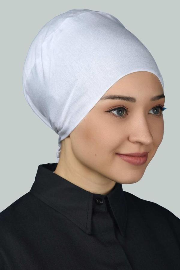 Dikişsiz Bağcıklı Kaymayan Tesettür Penye Bone - Image 1