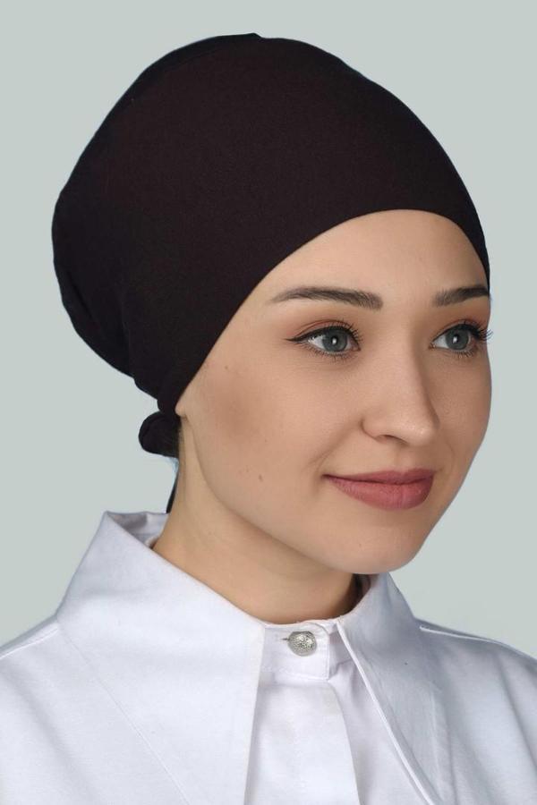 Dikişsiz Bağcıklı Kaymayan Tesettür Penye Bone - Image 1