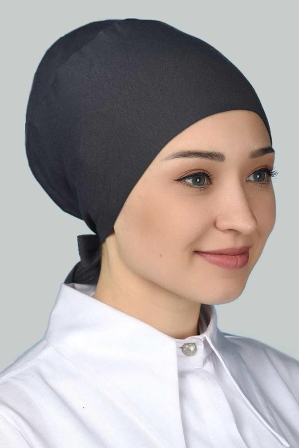 Dikişsiz Bağcıklı Kaymayan Tesettür Penye Bone - Image 1