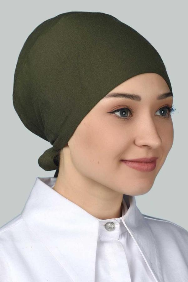 Dikişsiz Bağcıklı Kaymayan Tesettür Penye Bone - Image 1