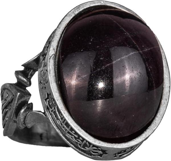 Erkekler için 925 Ayar Gümüş Yüzük - Doğal Yıldız Granat Taşı ile İslami Tasarım ve Tanrı Motifi - Image 1