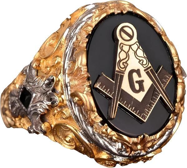 Usta Masonik Yüzük - 925 Ayar Gümüş, Altın Kaplama Siyah Obsidan, Mason Sembolü, Kelt Tasarımı Spiritüel Erkek Takısı (Özel) - Image 1