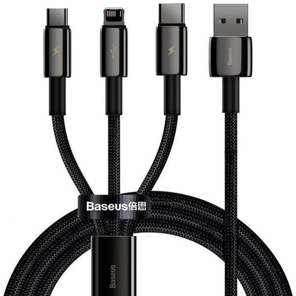Baseus Tungsten Gold 3'ü 1 arada Hızlı Şarj Data Kablosu USB to M+L+C 3.5A 1.5m - Image 1