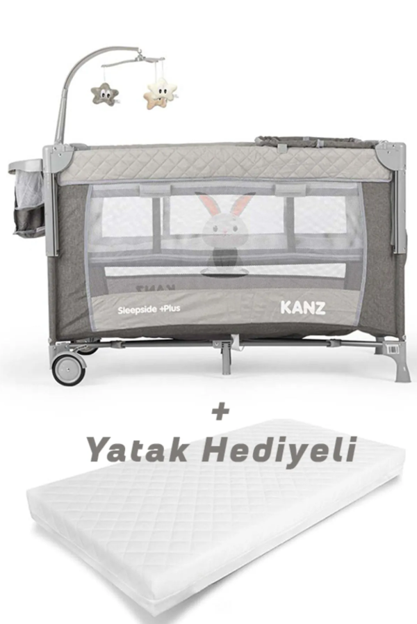 Kanz Sleepside +Plus Anne Yanı Park Yatak Gri - Yatak Hediyeli - Image 1