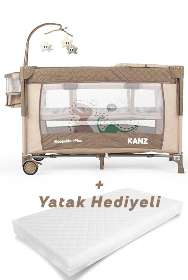 Kanz Sleepside +Plus Anne Yanı Park Yatak Kahve - Yatak Hediyeli - Image 1