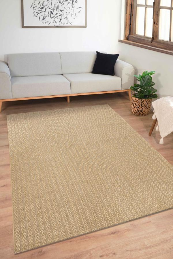 Sisaluna 4443 Bej Jüt Tabanlı Modern Dokuma Kilim Sisal Hasır Halı - Image 1