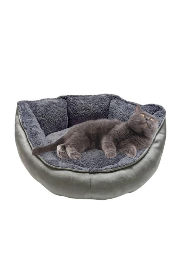 Pribor Yumuşak Silinebilir Kedi Ve Köpek Yatağı 55 Cm Çap Gri - Image 1