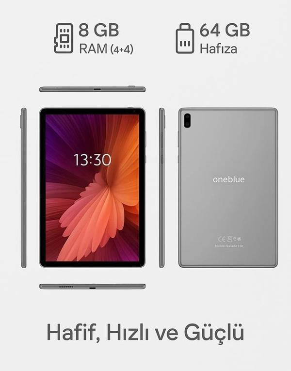 Oneblue T10 10.1 Inç Tablet 4 Gb Ram, 64 Gb Depolama, 4 Çekirdekli, 5000 Mah Batarya, Gümüş Ince Tasarım - Image 1