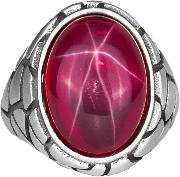 Gerçek Doğal Yıldız Yakut Taşlı Yüzük, 925 Ayar Sert Gümüş Yüzük, El Yapımı Erkek Yüzüğü - Image 1