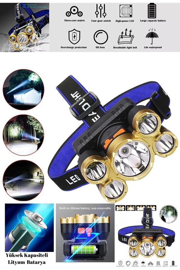 Caddeoutlet Taka Riko 150W Ultra Güçlü Led Şarjlı 5 Led 5X Cree Led Kafa Feneri Avcı Feneri Balıkçı Kamp Feneri - Image 1