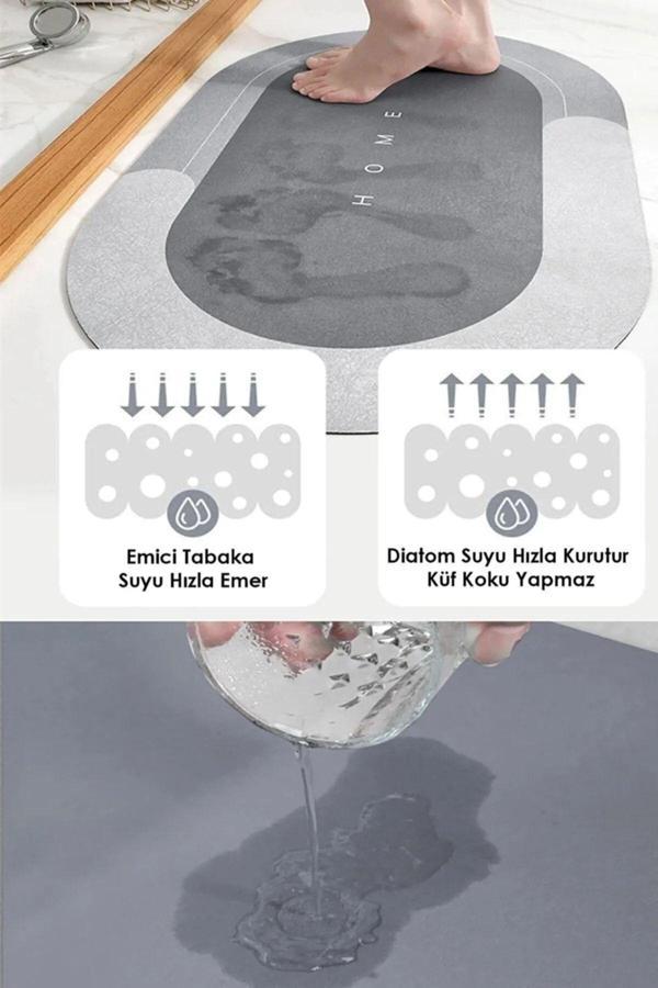 Beyzana Su Emici Paspas Şık Tasarım Abdest Paspası Kaymaz Taban Diyatom 40*60 Cm Oval Paspas - Image 1