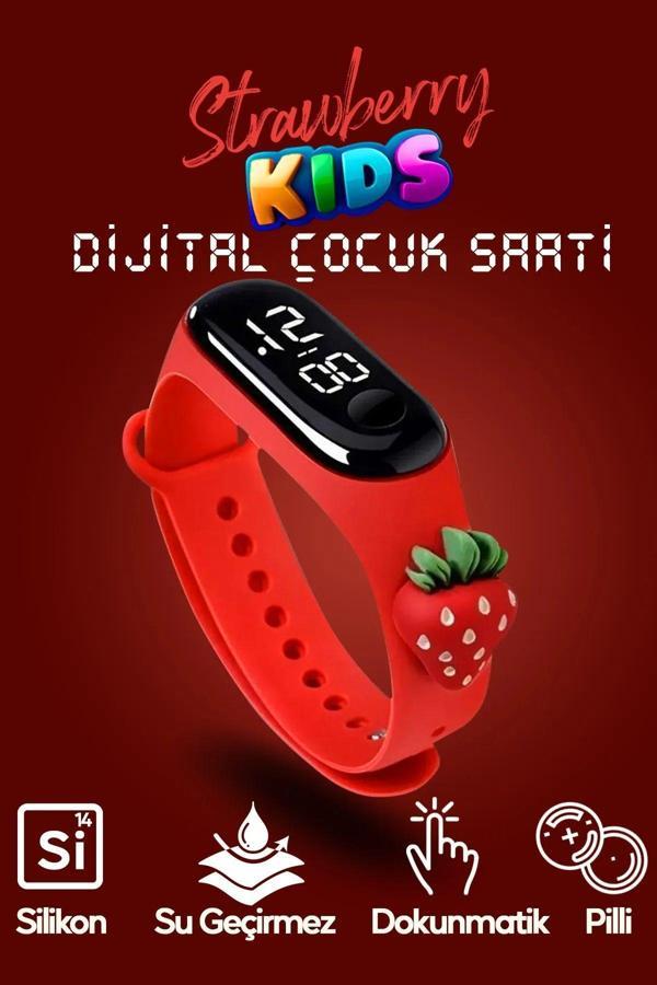 Caddeoutlet Akıllı Çocuk Kol Saati Strawberry Güvenli Led Su Geçirmez Silikon Dokunmatik Çilek Figürlü - Image 1