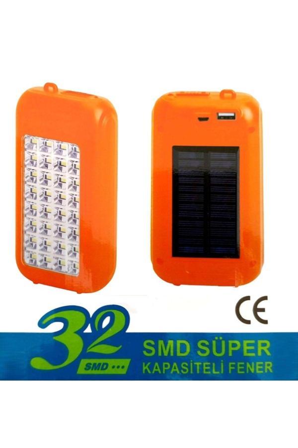 Gaman Güneş Enerjili 32 Led Kapasiteli Fener Powerbank Solar Aydınlatma Goldsılver-Gs-875-Ar Modern Ta - Image 1