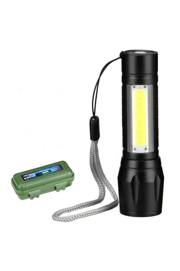 Caddeoutlet Usb Şarjlı Mini El Feneri 2Mod +Yan Led 3W Çakarlı Q5 Alüminyum Kutulu Pt-4140 - Image 1