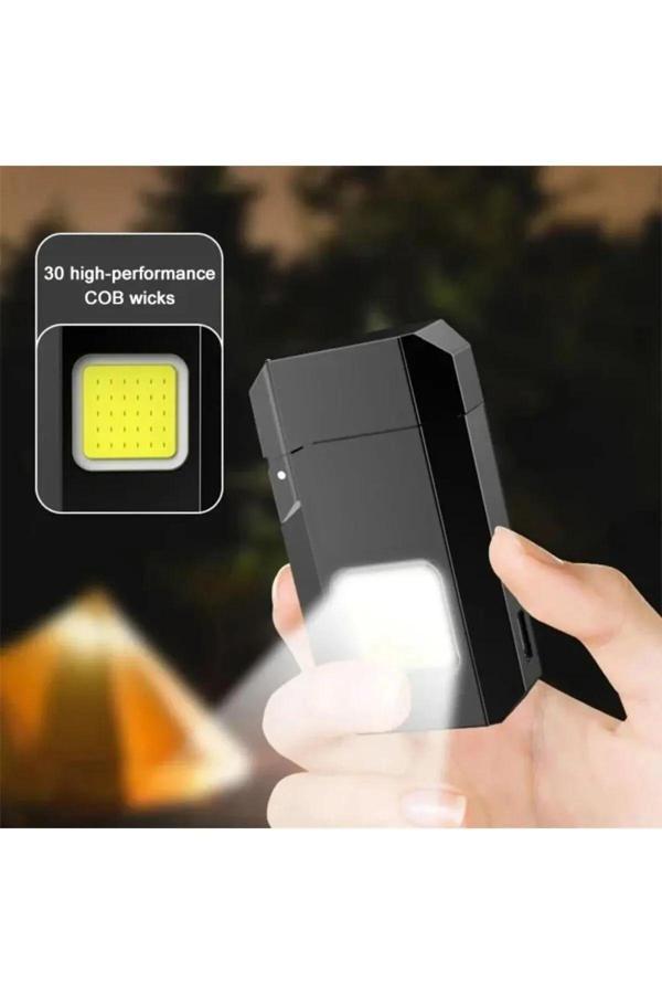 Caddeoutlet Gazsız Rezistanslı Elektrikli Usb Şarjlı Çakmak Mini Cob El Fenerli 2 In 1 Mini Projektörlü Çakmak - Image 1