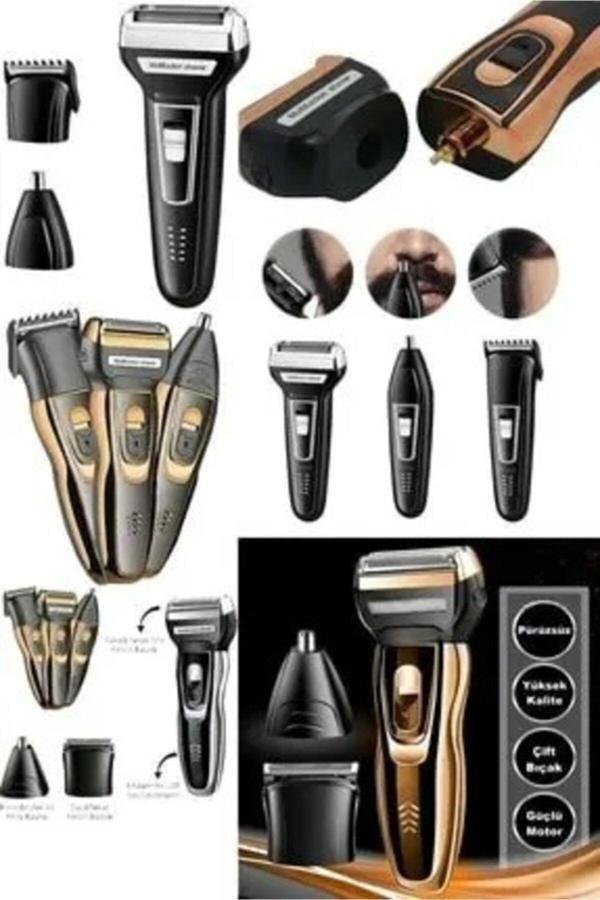 Caddeoutlet Şarjlı Saç Sakal Traş Makinesi Burun Kılı Alma 3 Başlıklı Set 007 - Image 1