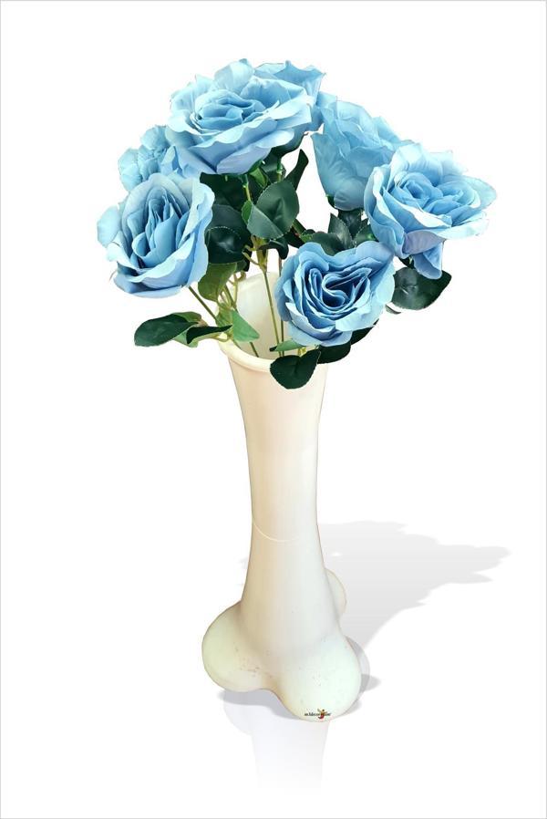 En Uzun Büyük Geniş Mavi 5 Gül Beyaz 60 cm Kırılmaz İnce Belli Dengeli Devrilmez Kırılmaz Konik Vazo - Image 1