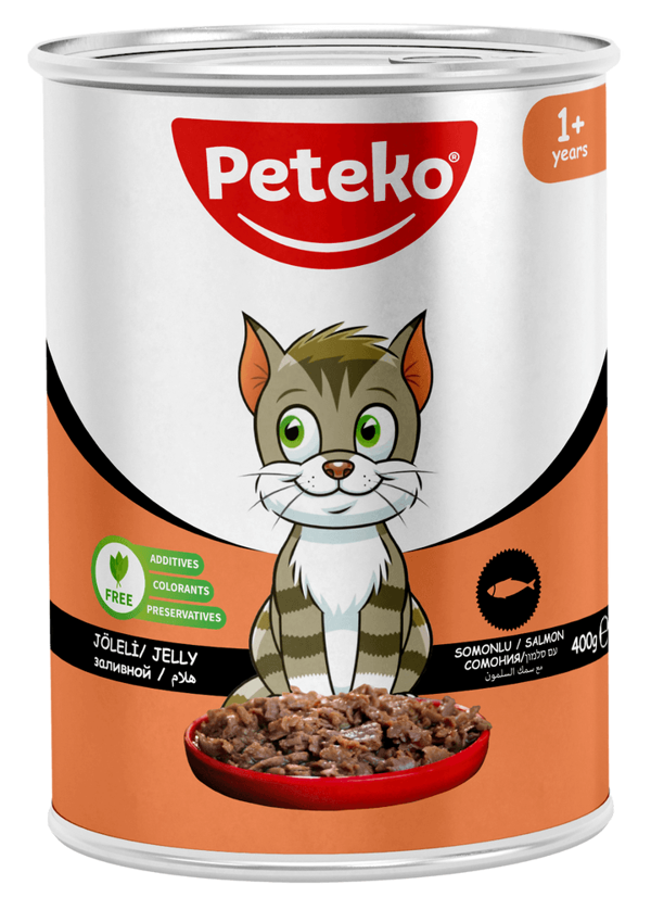 PETEKO 12 ADET JÖLELİ PARÇA ETLİ YETİŞKİN KEDİ YAŞ MAMASI SOMONLU 400 GRAM - Image 1