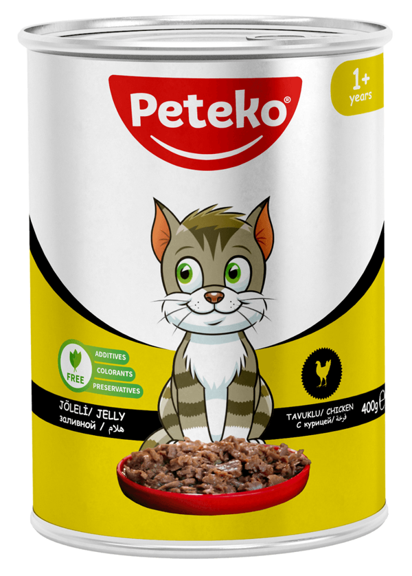PETEKO 12 ADET JÖLELİ PARÇA ETLİ YETİŞKİN KEDİ YAŞ MAMASI TAVUKLU 400 GRAM - Image 1