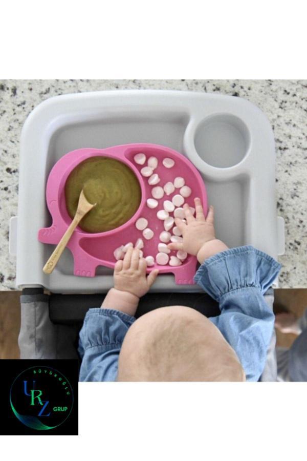 Urz Grup Pembe Fil Figürlü Bölmeli Bebek Mama Tabağı Çocuk Yemek Tabağı - Image 1