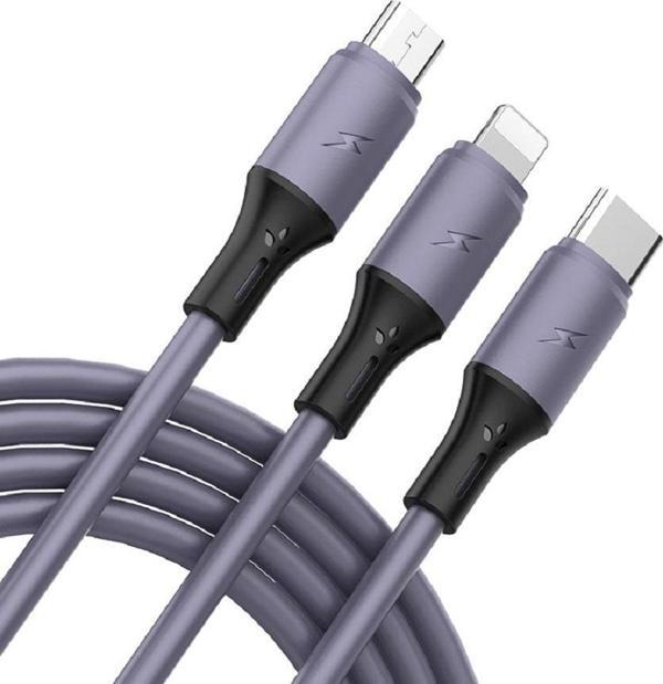 Native Audio 1.2 Metre 3 Uçlu (Micro Usb, Type-c, Iphone) Mor Renkli Şarj Kablosu - Image 1