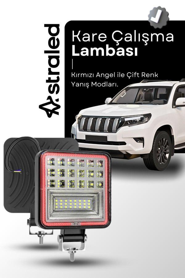 Astraled Off Road 12-24 Volt Kare Sis Farı Drl Kırmızı 4 İnç 126 W Oto Çalışma Lambası - Image 1