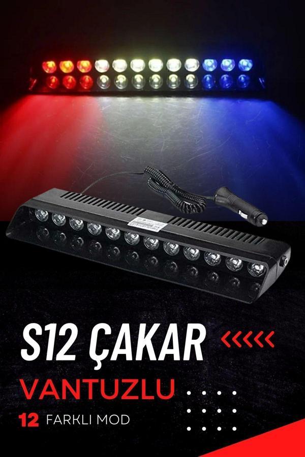 Astraled S12 Lamba Cam Içi Vantuzlu 12 Led Kırmızı Beyaz Mavi Çakmaklık Girişli 12 Mod - Image 1