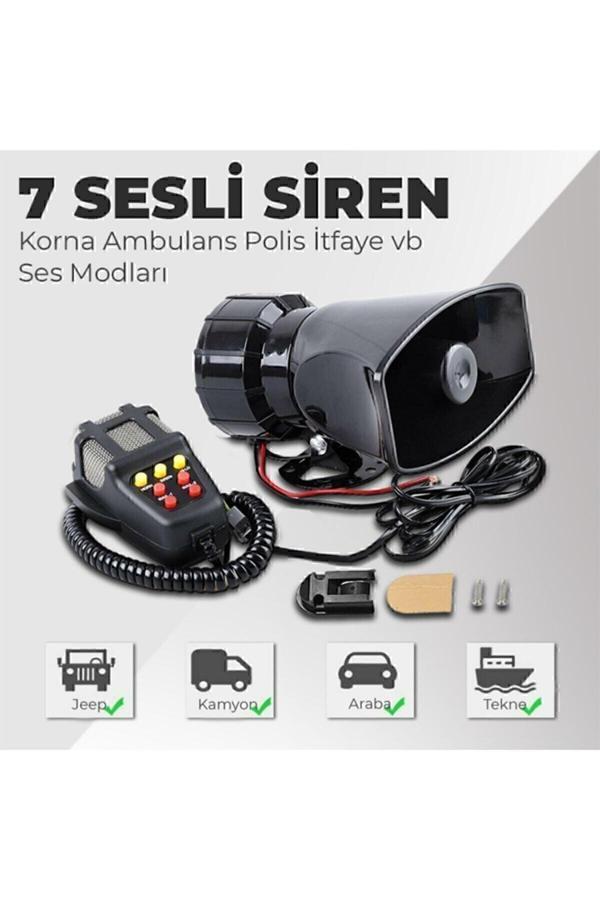 Astraled Her Araca Uyumlu Universal 7 Sesli Konuşmalı Mikrofonlu Megafonlu Siren - Image 1