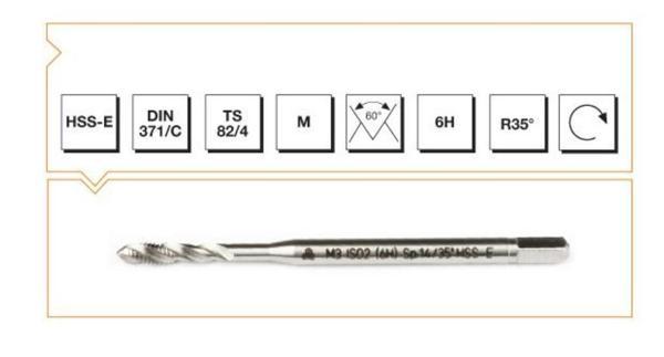 Makina Takım M12 HSS-E DIN 371/C Helis Kanallı Makina Kılavuzu - MTE B00105790139 - Image 1