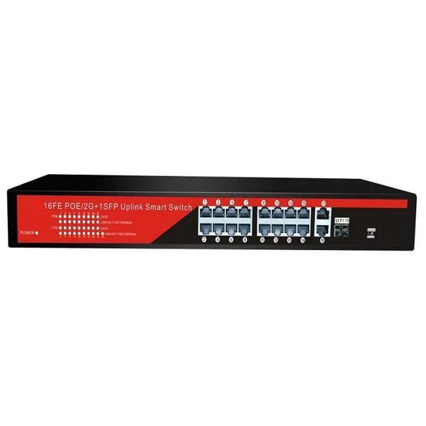 EZCOOL EZ-16PSF-SFP 16PORT 16FE+2GE+1SFP GIGABIT POE SWITCH 240W - Image 1