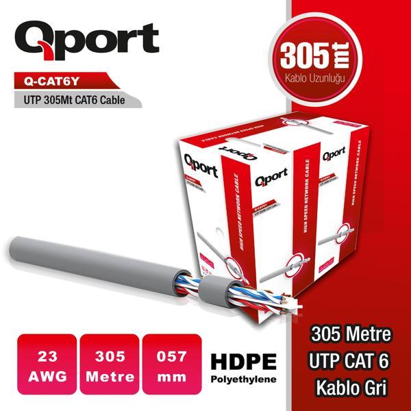 QPORT Q-CAT6Y 305 METRE 23AWG GRI CAT6 UTP PE KABLO - Image 1