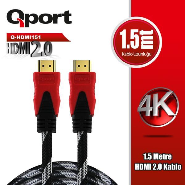 QPORT Q-HDMI151 1.5 METRE 2.0V 4K  ALTIN UÇLU ÖRGÜLÜ KABLO - Image 1