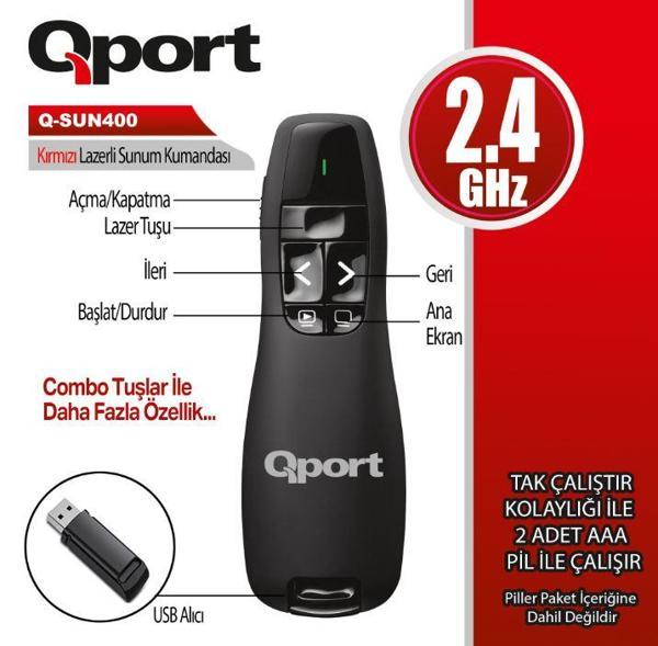 QPORT Q-SUN400 2.4 GHZ USB KIRMIZI LAZERLİ SUNUM KUMANDASI - PRESENTER - Image 1