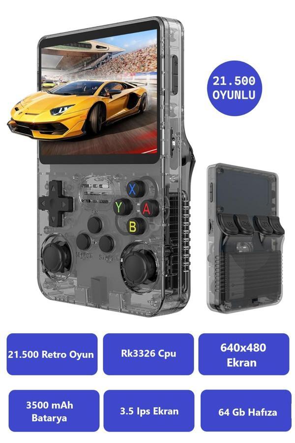 R36S İps Ekran/21.500 Oyun/3.500mAh/64Gb Hafıza/3.5 inç Ekran/Retro Atari Gampad Oyun Konsolu        - Image 1