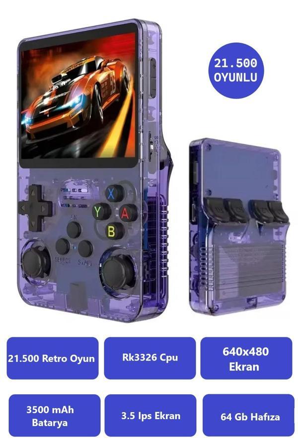 R36S İps Ekran/21.500 Oyun/3.500mAh/64Gb Hafıza/3.5 inç Ekran/Retro Atari Gampad Oyun Konsolu        - Image 1