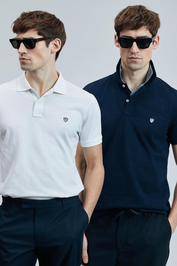 Lufian Logolu Pamuklu Comfort Fit Düğmeli Polo Yaka 2'li Erkek T Shirt 111040206S2 BEYAZ-LACİVERT - Image 1