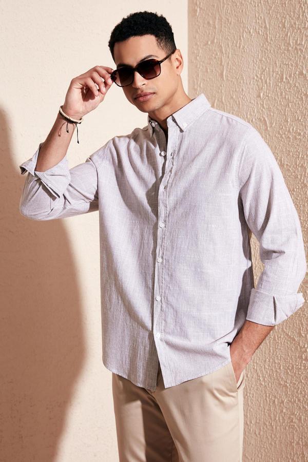 Buratti Pamuklu Regular Fit Düğmeli Yaka Erkek Gömlek CF24S116488 KAHVE - Image 1