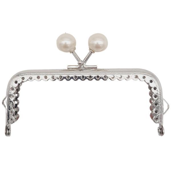 Angel Çanta Aksesuar 10.5 cm Gümüş Metal İnci Toplu Dikdörtgen Cüzdan Klipsi Çanta Bursu Model 2 - Image 1
