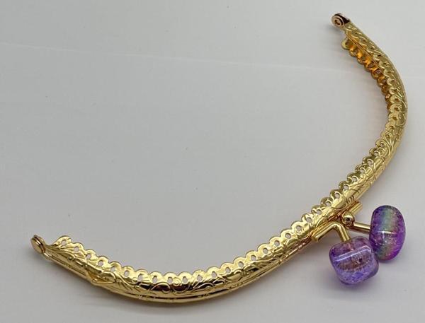 Angel Çanta Aksesuar 15.5 cm Light Gold Oval Cüzdan Çanta Klipsi Bursu Lila - Image 1