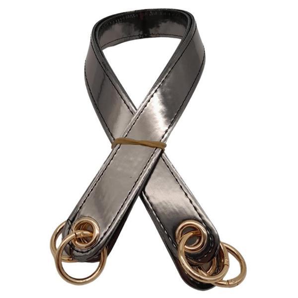 Angel Çanta Aksesuar Parlak Rugan Deri Kuş Gözlü Çift Çanta Sapı Antrasit Renk Light Gold Metalli - Image 1