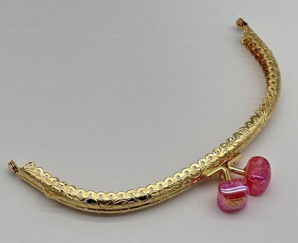 Angel Çanta Aksesuar 15.5 cm Light Gold Oval Cüzdan Çanta Klipsi Bursu Koyu Pembe - Image 1