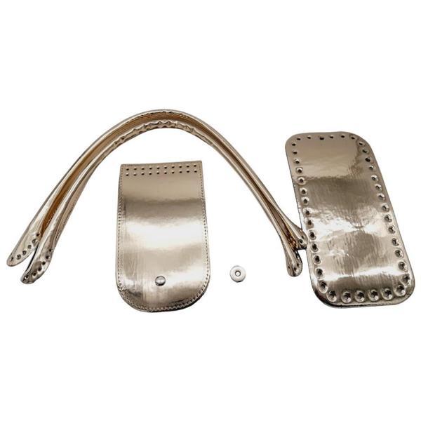 Angel Çanta Aksesuar Pelikan Çanta Saplı Parlak Rugan Deri Çanta Seti Açık Gold Renk - Image 1