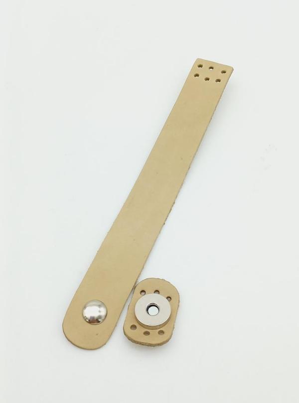 Angel Çanta Aksesuar 18x2,3 cm Ham (Doğal) Renk Gerçek Deri Düz Çanta Kapağı Gümüş Metalli - Image 1