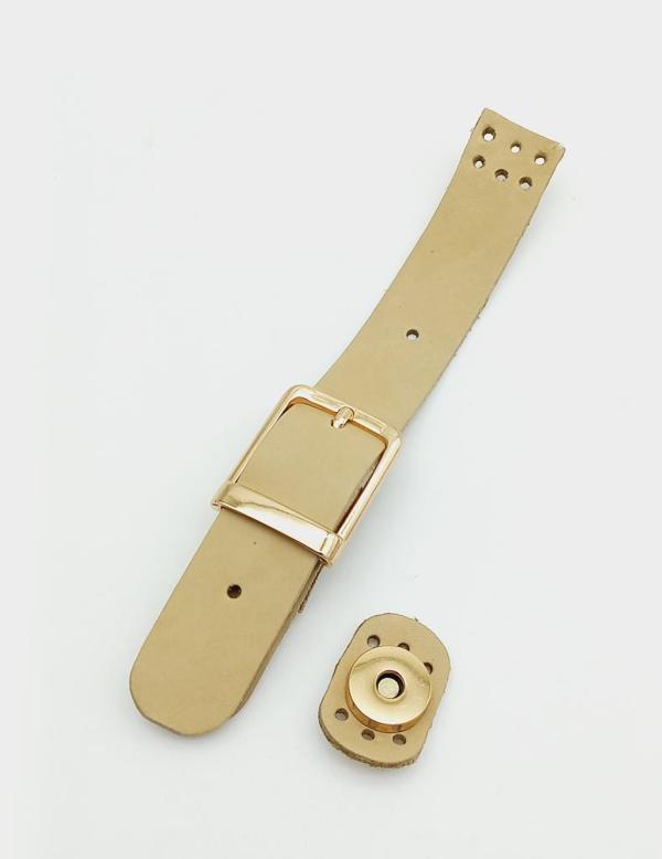 Angel Çanta Aksesuar 18x2,3 cm Ham (Doğal) Gerçek Deri Tokalı Çanta Kapağı Light Gold Metalli - Image 1