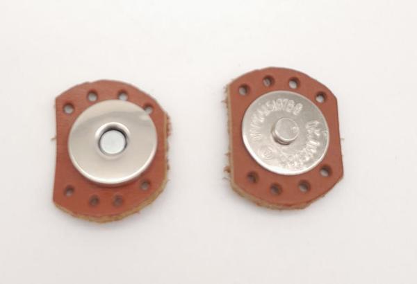 Angel Çanta Aksesuar Taba Renk Gerçek Derili Oval Kenar Mıknatıslı Çıtçıt Gümüş Metalli - Image 1