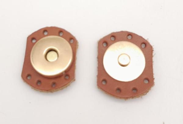 Angel Çanta Aksesuar Taba Renk Gerçek Derili Oval Kenar Mıknatıslı Çıtçıt Light Gold Metalli - Image 1