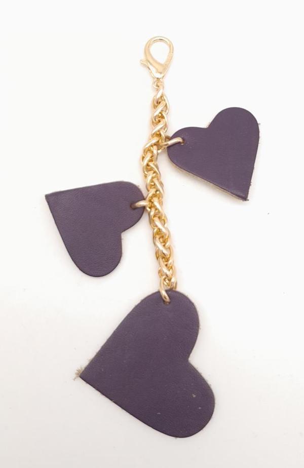 Angel Çanta Aksesuar Mor Gerçek Deri Kalpli Süs Püskül Light Gold Zincirli - Image 1